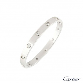 Cartier White Gold Full Diamond Love Bracelet Size 16 B6040716